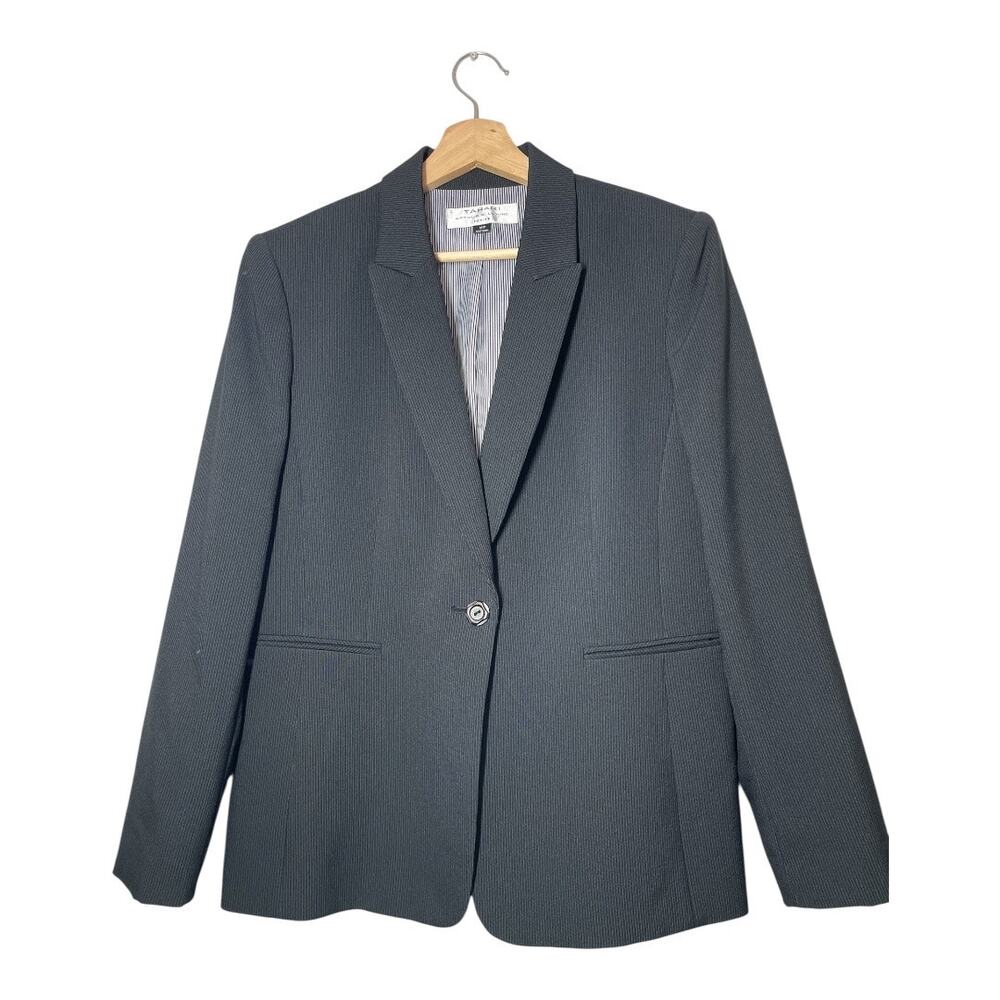 Tahari Pinstripe Blazer Jacket Size 12P Petite 12 Black